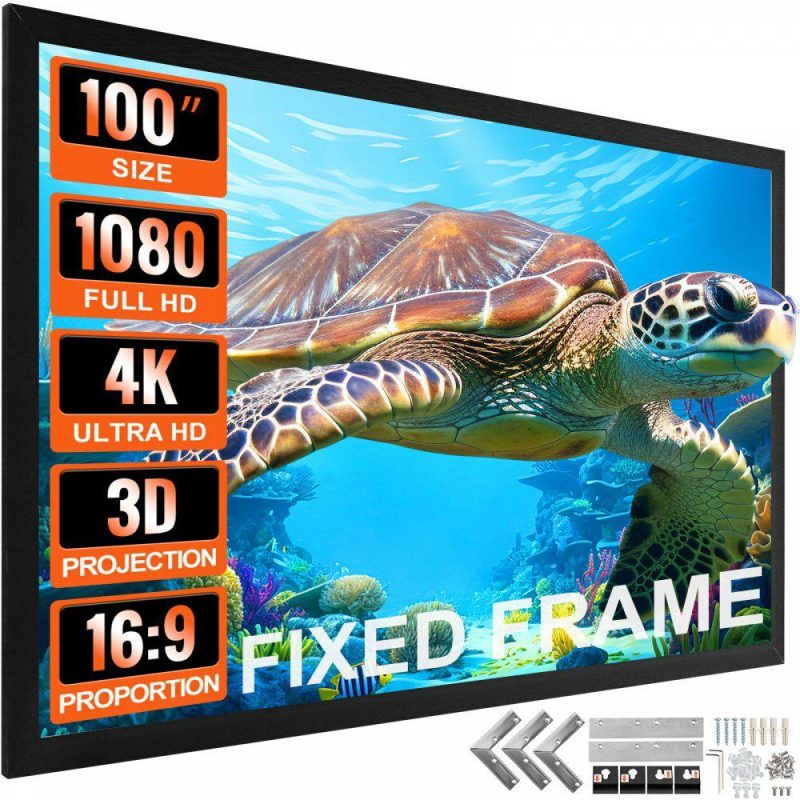 Office Electronics |  Projector Screen Fixed Frame 100inch Diagonal 16:9 4K HD Movie Projector Screen with Aluminum Frame Projector Screen Wall Mounted for Home Theater Office Use Office Electronics Office Electronics