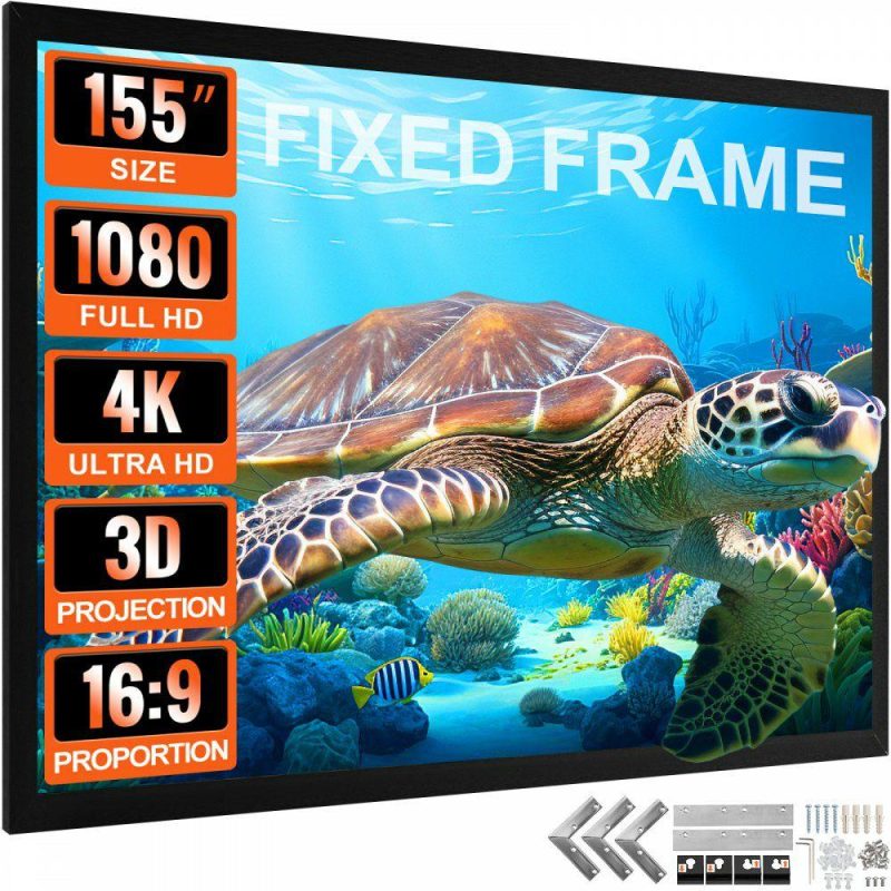 Office Electronics |  Projector Screen Fixed Frame 155inch Projector Screen 16:9 4K HD Movie Screen Wall Mounted for Movie Theater Home Office Electronics Office Electronics