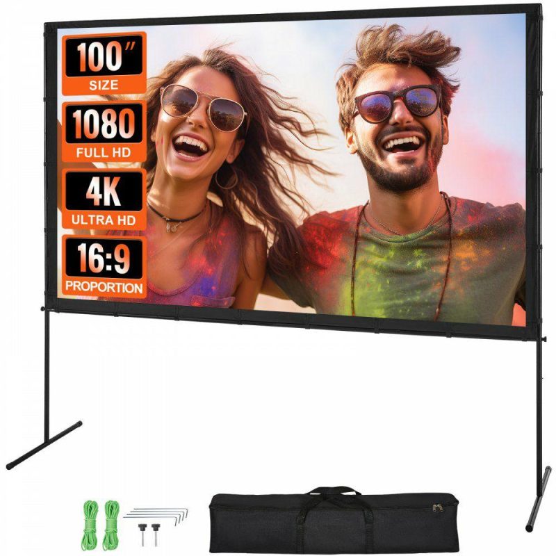 Office Electronics |  Projector Screen with Stand, 100 inch 16:9 4K 1080 HD Outdoor Movie Screen with Stand, Wrinkle-Free Projection Screen with Bar Feet and Carry Bag, for Home Theater Cinema Backyard Movie Night Office Electronics Office Electronics