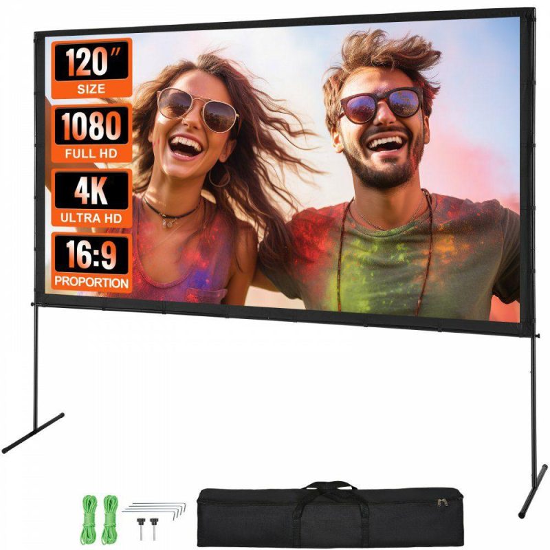 Office Electronics |  Projector Screen with Stand, 120 inch 16:9 4K 1080 HD Outdoor Movie Screen with Stand, Wrinkle-Free Projection Screen with Bar Feet and Carry Bag, for Home Theater Cinema Backyard Movie Night Office Electronics Office Electronics