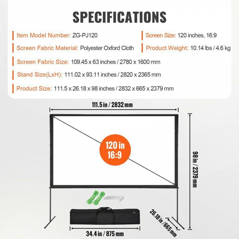 Office Electronics |  Projector Screen with Stand, 120 inch 16:9 4K 1080 HD Outdoor Movie Screen with Stand, Wrinkle-Free Projection Screen with Bar Feet and Carry Bag, for Home Theater Cinema Backyard Movie Night Office Electronics Office Electronics