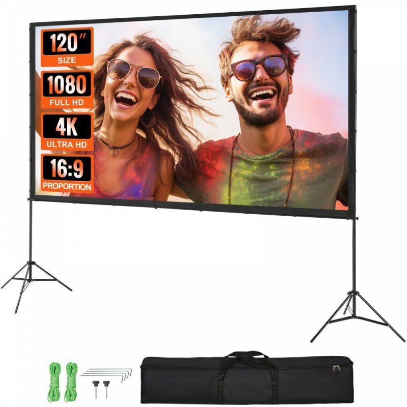 Office Electronics |  Projector Screen with Stand, 120 inch 16:9 4K 1080 HD Outdoor Movie Screen with Stand, Wrinkle-Free Projection Screen with Tripods and Carry Bag, for Home Theater Cinema Backyard Movie Night Office Electronics Office Electronics