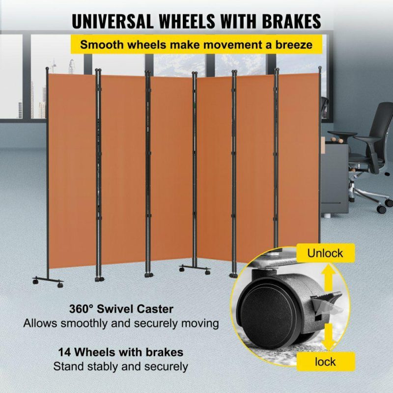 Office Furniture |  6 Panel Room Divider, 6 FT Tall, Freestanding & Folding Privacy Screen w/ Swivel Casters & Aluminum Alloy Frame, Oxford Bag Included, Room Partition for Office Home, 121″W x 14″D x 73″H, Orange Orange Office Furniture Office Furniture