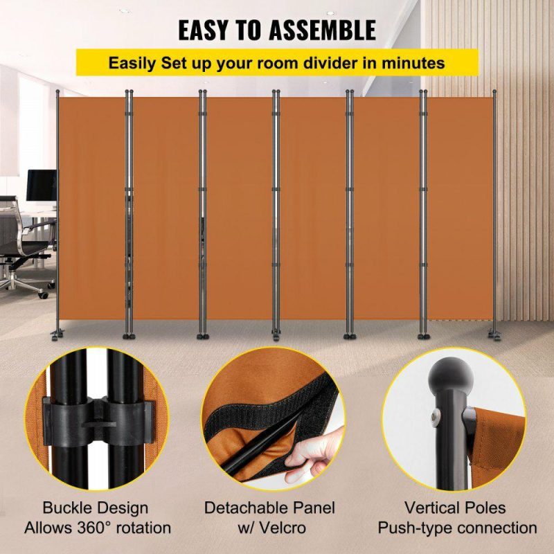 Office Furniture |  6 Panel Room Divider, 6 FT Tall, Freestanding & Folding Privacy Screen w/ Swivel Casters & Aluminum Alloy Frame, Oxford Bag Included, Room Partition for Office Home, 121″W x 14″D x 73″H, Orange Orange Office Furniture Office Furniture