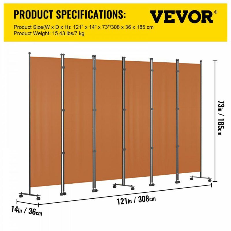 Office Furniture |  6 Panel Room Divider, 6 FT Tall, Freestanding & Folding Privacy Screen w/ Swivel Casters & Aluminum Alloy Frame, Oxford Bag Included, Room Partition for Office Home, 121″W x 14″D x 73″H, Orange Orange Office Furniture Office Furniture