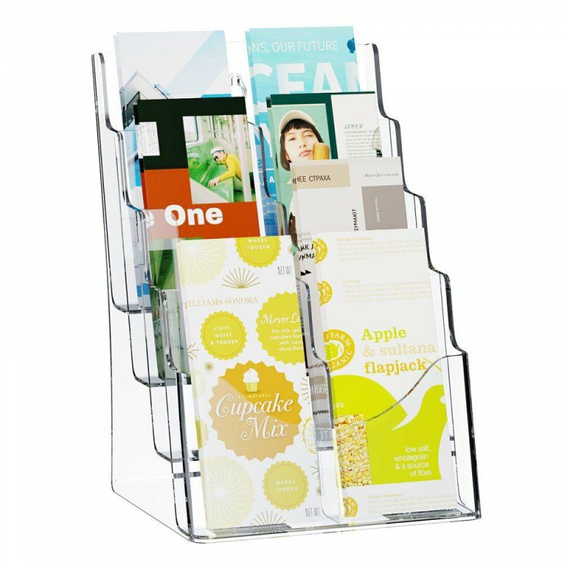 Office Furniture |  Acrylic Brochure Holder 8.5 x 11 inch, 4-Tier Clear Acrylic Literature Display Stand, Plastic Literature Organizer Flyer Stand & Removable Divider for Office Exhibition, Countertop or Wall Mount Office Furniture Office Furniture