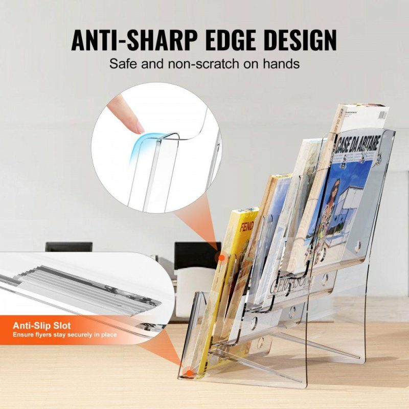 Office Furniture |  Acrylic Brochure Holder 8.5 x 11 inch, 4-Tier Clear Acrylic Literature Display Stand, Plastic Literature Organizer Flyer Stand & Removable Divider for Office Exhibition, Countertop or Wall Mount Office Furniture Office Furniture