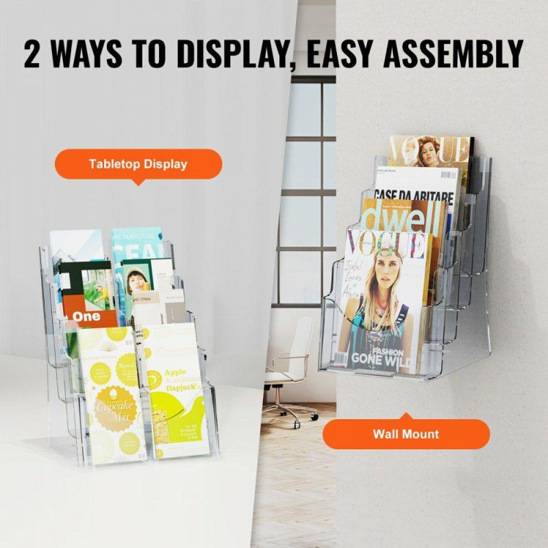 Office Furniture |  Acrylic Brochure Holder 8.5 x 11 inch, 4-Tier Clear Acrylic Literature Display Stand, Plastic Literature Organizer Flyer Stand & Removable Divider for Office Exhibition, Countertop or Wall Mount Office Furniture Office Furniture