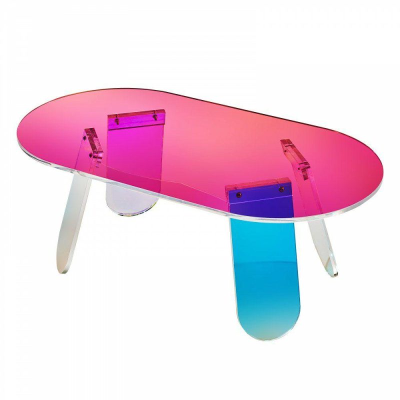 Office Furniture |  Acrylic Coffee Table, Iridescent Acrylic End Table, 13.8 inch high Colorful Acrylic Side Table, for Coffee, Drink, Food, Snack used in Living Room, Courtyard, Terrace Office Furniture Office Furniture