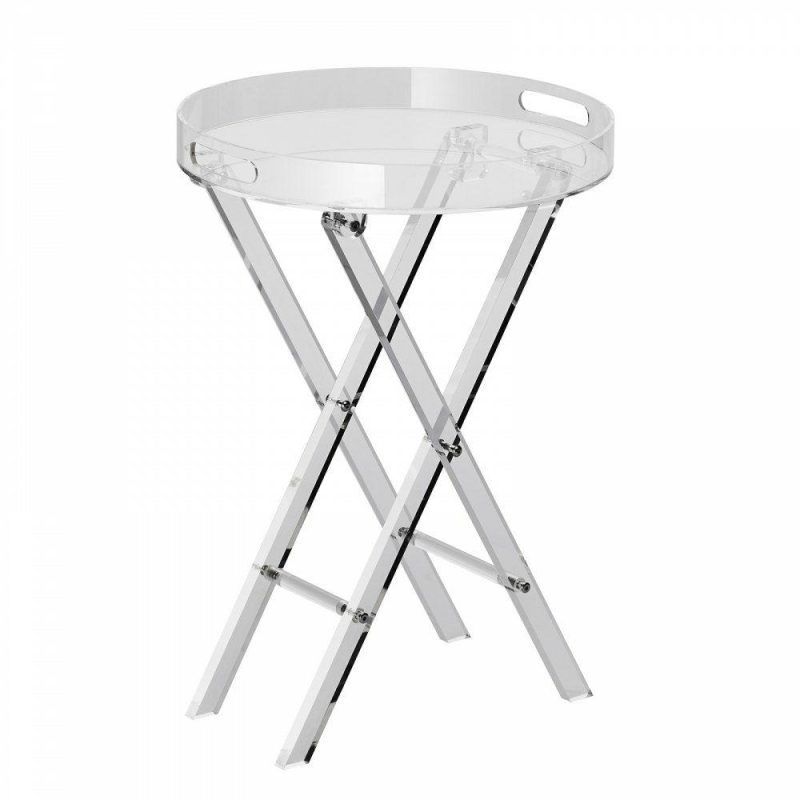 Office Furniture |  Acrylic Folding Tray Table, Acrylic End Table with Folding X Leg, Clear Acrylic Side Table for Coffee, Drink, Food, Snack used in Living Room, Bedroom, and Study Transparent Office Furniture Office Furniture