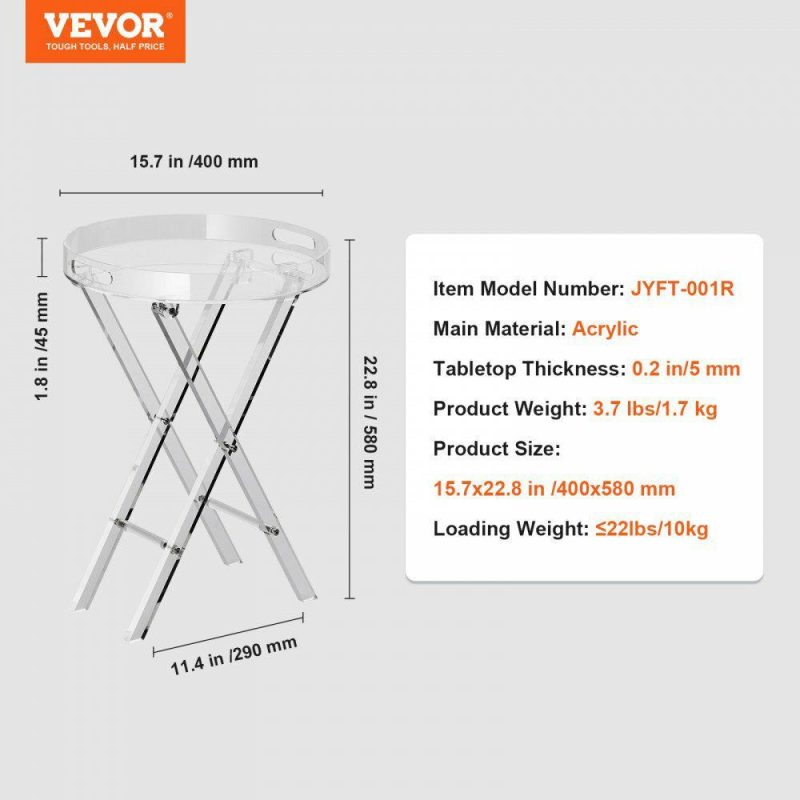 Office Furniture |  Acrylic Folding Tray Table, Acrylic End Table with Folding X Leg, Clear Acrylic Side Table for Coffee, Drink, Food, Snack used in Living Room, Bedroom, and Study Transparent Office Furniture Office Furniture