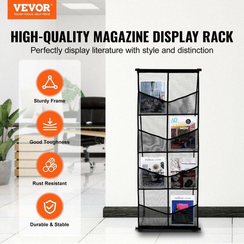 Office Furniture |  Brochure Display Stand, 4-Tier 8 Pockets Mesh Literature Display Holder, Floor Standing Magazine Newspaper Catalog Rack, Lightweight & Portable with Carrying Bag for Shop Exhibitions Office Office Furniture Office Furniture