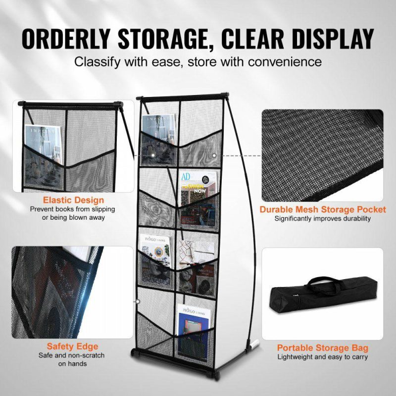 Office Furniture |  Brochure Display Stand, 4-Tier 8 Pockets Mesh Literature Display Holder, Floor Standing Magazine Newspaper Catalog Rack, Lightweight & Portable with Carrying Bag for Shop Exhibitions Office Office Furniture Office Furniture