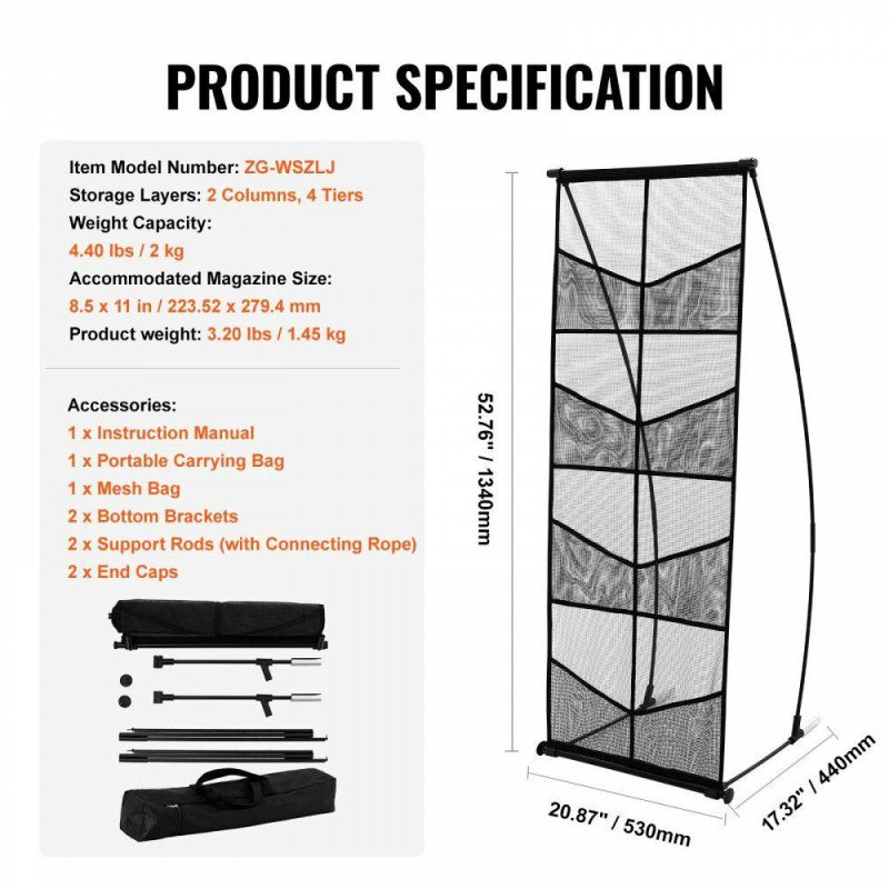 Office Furniture |  Brochure Display Stand, 4-Tier 8 Pockets Mesh Literature Display Holder, Floor Standing Magazine Newspaper Catalog Rack, Lightweight & Portable with Carrying Bag for Shop Exhibitions Office Office Furniture Office Furniture