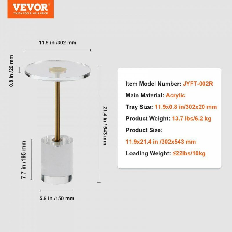 Office Furniture |  Clear Acrylic End Table, Acrylic Side Table with a Solid Base, 11.9 x 11.9 inch Round Tabletop, 21.4 inch High, for Coffee, Drink, Food, Snack used in Living Room, Bedroom, and Study Transparent Office Furniture Office Furniture