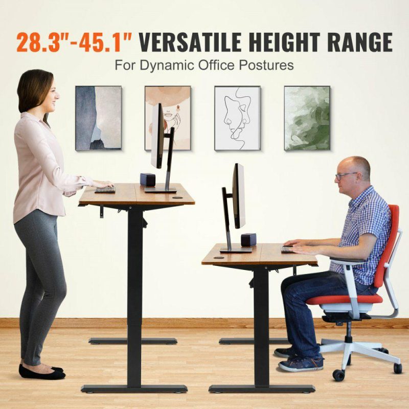 Office Furniture |  Height Adjustable Desk, 55.1 x 23.6 in（1.4m*0.6m）, 3-Key Modes Electric Standing Desk,Whole Piece Desk Board, Sturdy Dual Metal Frame, Max. Bearing 180 LBS Computer Sit Stand up Desk, for Home and Office Office Furniture Office Furniture