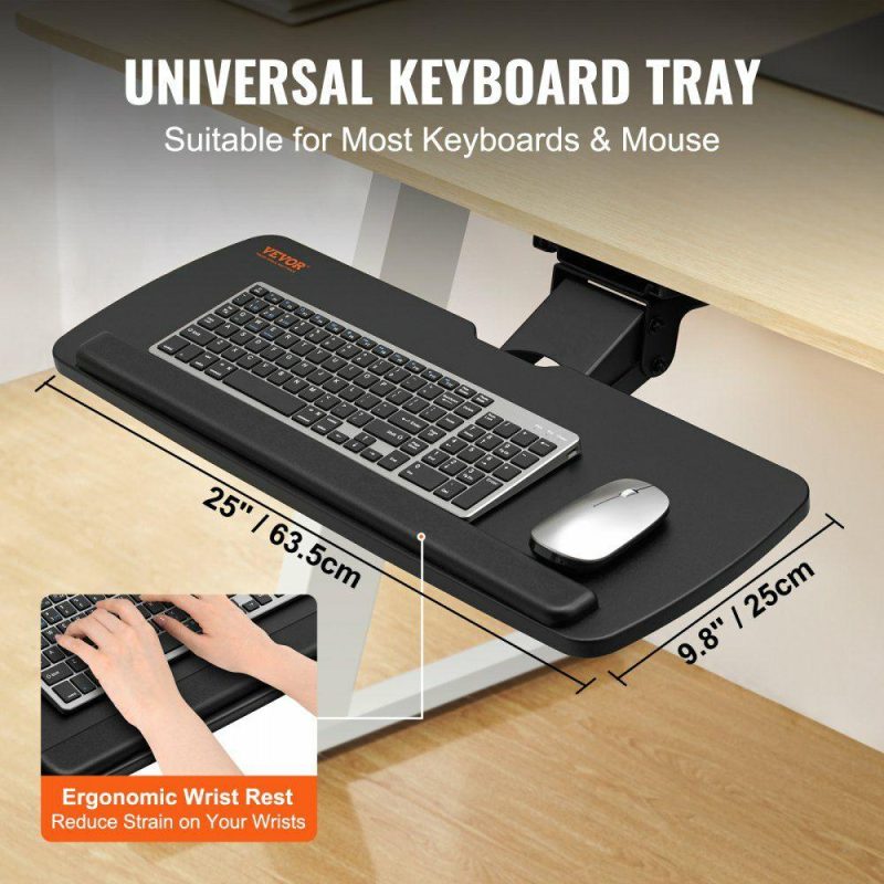 Office Furniture |  Keyboard Tray under Desk Adjustable Height, Height and Angle Adjustable under Desk Keyboard Tray Slide out, Large 25×9.8 inch Keyboard Holder under Desk for Typing in Home, Office Work Office Furniture Office Furniture