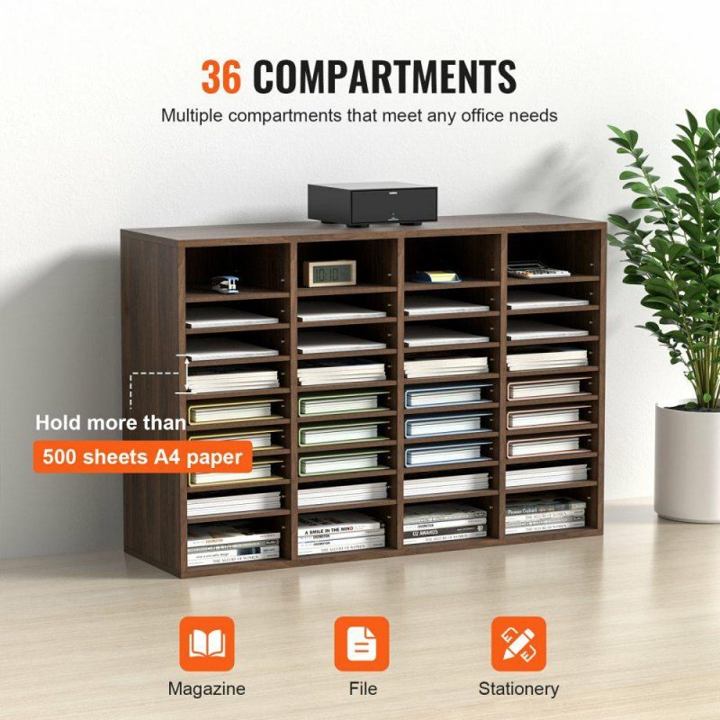 Office Furniture |  Literature Organizers, 36 Compartments Office Mailbox with Adjustable Shelves, Wood Literature Sorter 39.3x12x26.8 inches for Office, Home, Classroom, Mailrooms Organization, EPA Certified Brown Vintage Brown Office Furniture Office Furniture