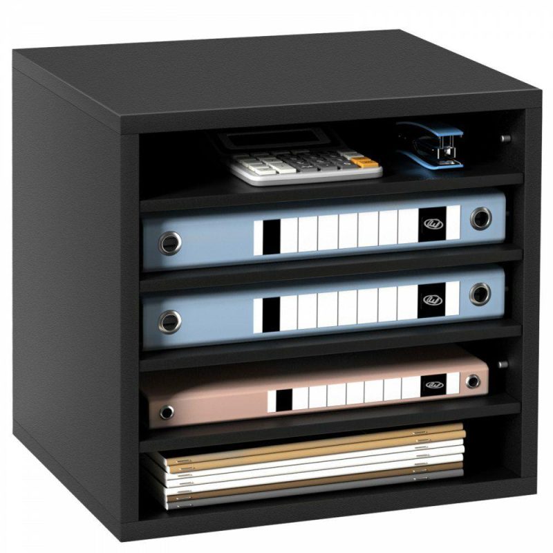 Office Furniture |  Literature Organizers, 5 Compartments Office Mailbox with Adjustable Shelves, Wood Literature Sorter 13.9x12x13 inches for Office, Home, Classroom, Mailrooms Organization, EPA Certified, Black Black Office Furniture Black