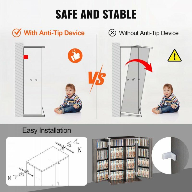 Office Furniture |  Media Storage Cabinet 4 Layers Adjustable DVD Shelves 576 CDs Espresso Office Furniture Office Furniture