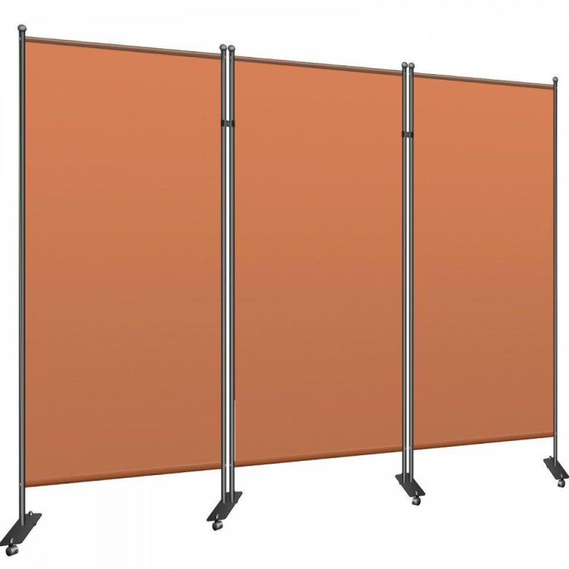 Office Furniture |  Office Partition 89″ W x 14″ D x 73″ H Room Divider 3-Panel Office Divider Folding Portable Office Walls w/ Non-See-Through Fabric Room Partition Reddish Brown for Room Office Restaurant Orange Office Furniture Office Furniture