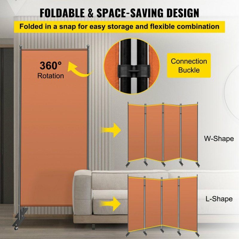 Office Furniture |  Office Partition 89″ W x 14″ D x 73″ H Room Divider 3-Panel Office Divider Folding Portable Office Walls w/ Non-See-Through Fabric Room Partition Reddish Brown for Room Office Restaurant Orange Office Furniture Office Furniture