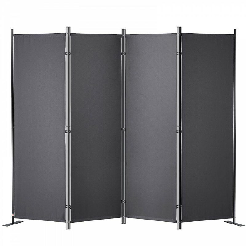 Office Furniture |  Room Divider, 5.6 ft （88×67.5inch）Room Dividers and Folding Privacy Screens (4-panel), Fabric Partition Room Dividers for Office, Bedroom, Dining Room, Study, Freestanding, Grey Gray Office Furniture Gray