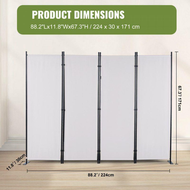 Office Furniture |  Room Divider, 5.6 ft （88×67.5inch）Room Dividers and Folding Privacy Screens (4-panel), Fabric Partition Room Dividers for Office, Bedroom, Dining Room, Study, Freestanding, White White Office Furniture Office Furniture