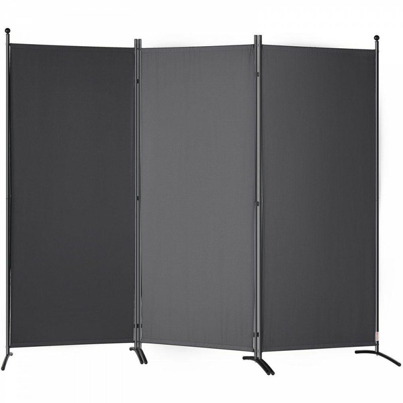 Office Furniture |  Room Divider, 6.1 ft （102×71inch）Room Dividers and Folding Privacy Screens (3-panel), Fabric Partition Room Dividers for Office, Bedroom, Dining Room, Study, Freestanding, Dark Gray Gray Office Furniture Gray