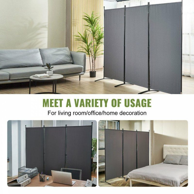 Office Furniture |  Room Divider, 6.1 ft （102×71inch）Room Dividers and Folding Privacy Screens (3-panel), Fabric Partition Room Dividers for Office, Bedroom, Dining Room, Study, Freestanding, Dark Gray Gray Office Furniture Gray