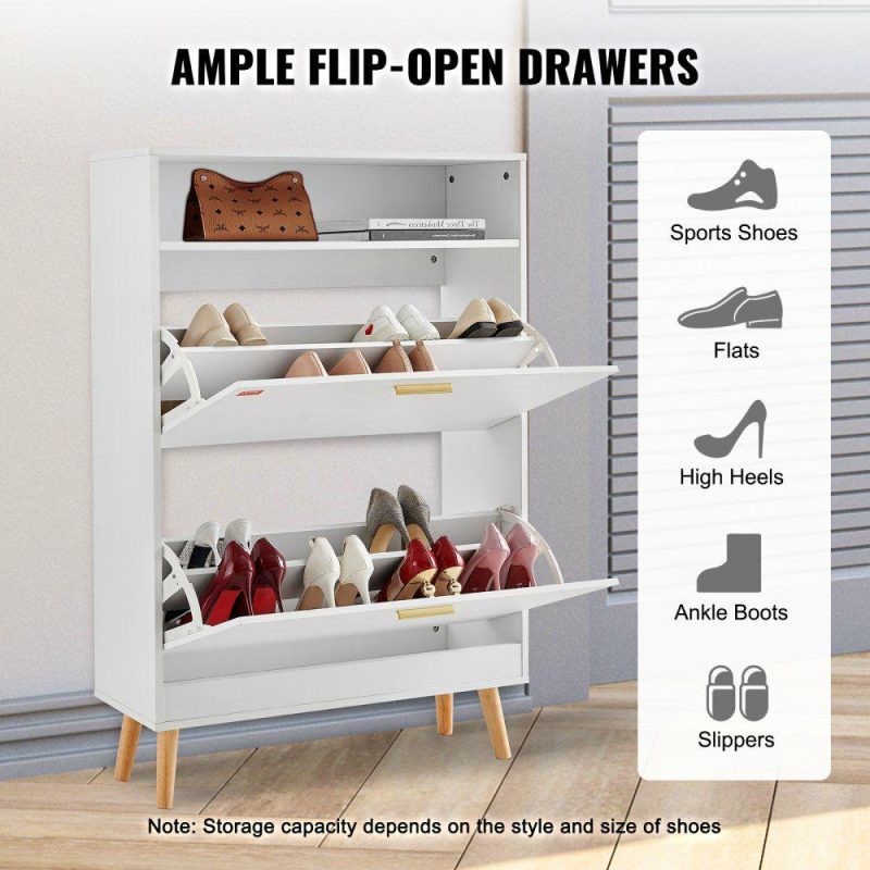 Office Furniture |  Shoe Cabinet with 2 Flip Drawers, Shoe Storage Cabinet for Entryway, Free Standing Shoe Storage Organizer with Top Storage Cubby for Heels, Boots, Slippers in Hallway, Living Room Office Furniture Office Furniture