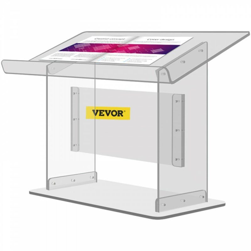 Office Furniture |  Tabletop Acrylic Podium 19.5″ Tall Plexiglass Podium 27″x13.7″ Table Acrylic Pulpits for Churches Slanted Surface with Lip for Book Holder Clear Lectern for Lecture Recital Speech & Presentation Office Furniture Office Furniture