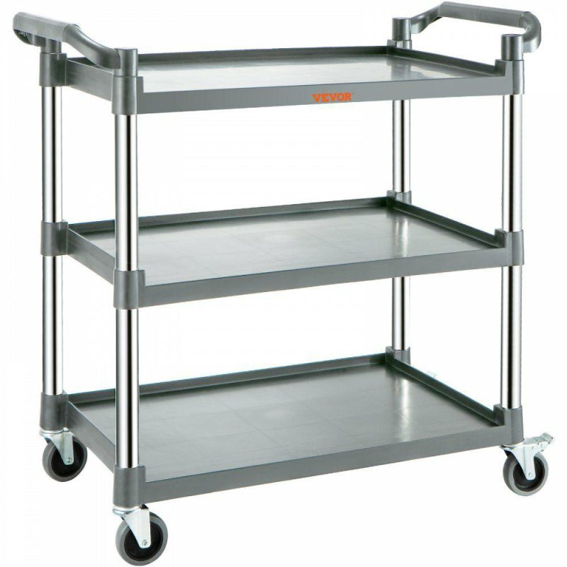 Office Furniture |  Utility Service Cart with Wheels 3-Tier Food Service Cart 220lbs Capacity Gray Office Furniture Gray