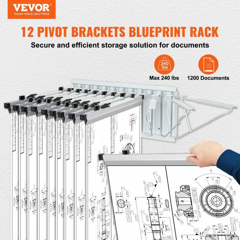 Office Furniture |  Wall Mount Blueprint Storage Rack Blueprint Holder with 12 Pivot Brackets Office Furniture Office Furniture