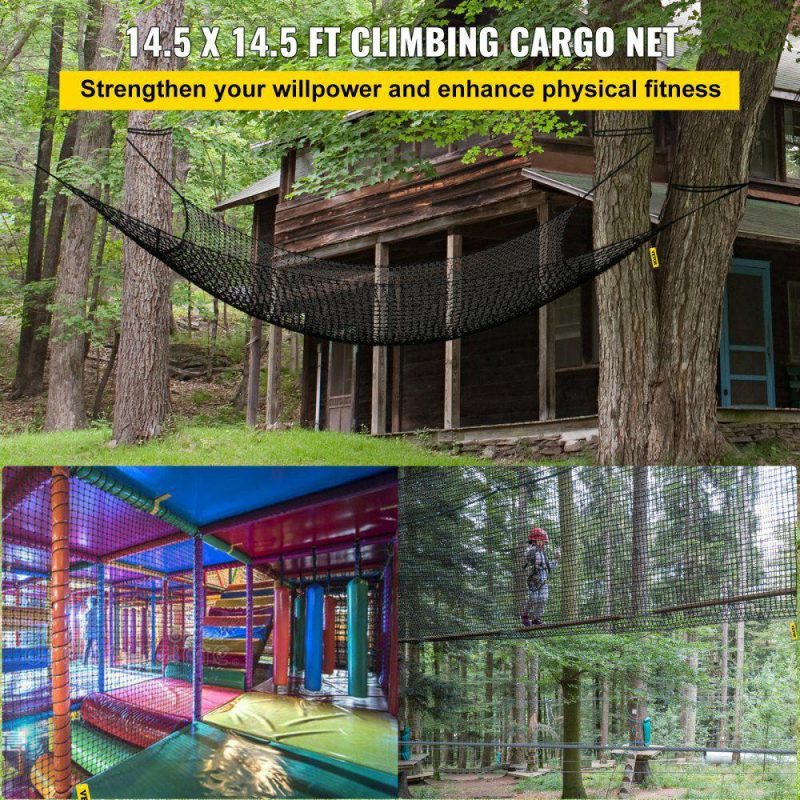 Outdoor Recreation |  Climbing Cargo Net, 14.8 x 14.8 ft Playground Climbing Cargo Net, Polyester Double Layers Cargo Net Climbing Outdoor w/500lbs Weight Capacity, Rope Bridge Net for Tree House, Monkey Bar, Black Office Supplies Outdoor Recreation