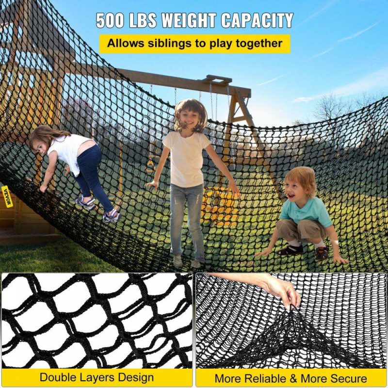 Outdoor Recreation |  Climbing Cargo Net, 14.8 x 14.8 ft Playground Climbing Cargo Net, Polyester Double Layers Cargo Net Climbing Outdoor w/500lbs Weight Capacity, Rope Bridge Net for Tree House, Monkey Bar, Black Office Supplies Outdoor Recreation