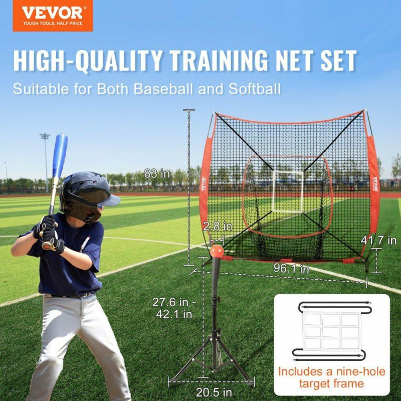 Outdoor Sports |  7×7 ft Baseball Softball Practice Net, Portable Baseball Training Net for Hitting Batting Catching Pitching, Backstop Baseball Equipment with Bow Frame, Carry Bag, Strike Zone, Ball, Batting Tee Outdoor Sports Outdoor Sports