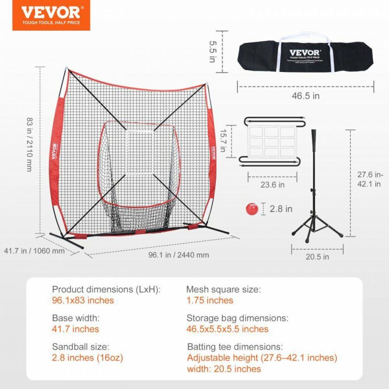 Outdoor Sports |  7×7 ft Baseball Softball Practice Net, Portable Baseball Training Net for Hitting Batting Catching Pitching, Backstop Baseball Equipment with Bow Frame, Carry Bag, Strike Zone, Ball, Batting Tee Outdoor Sports Outdoor Sports