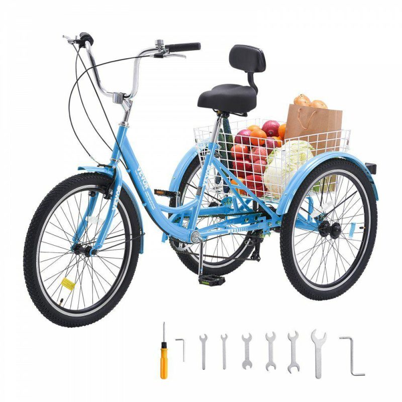 Outdoor Sports |  Adult Tricycles Bike, 7 Speed Adult Trikes, 20 Inch Three-Wheeled Bicycles, Carbon Steel Cruiser Bike with Basket and Adjustable Seat, Picnic Shopping Tricycles for Seniors, Women, Men (Blue) Blue Outdoor Sports Blue