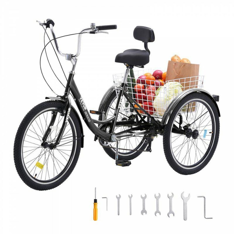 Outdoor Sports |  Adult Tricycles Bike, 7 Speed Adult Trikes, 20 Inch Three-Wheeled Bicycles, Carbon Steel Cruiser Bike with Basket and Adjustable Seat, Picnic Shopping Tricycles for Seniors, Women, Men (Black) Black Sports & Recreation Black