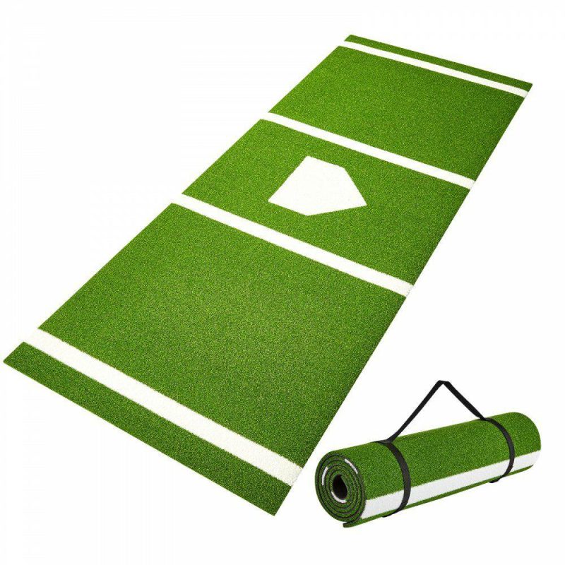 Outdoor Sports |  Baseball Softball Hitting Batting Mat, 10′ x 3.8′ Indoor/Outdoor Softball Mat, Lined & Foam Backing Anti-Slip Anti-Fade Softball Training Aid, Portable Practice Mat with Tightening Rope, Green Outdoor Sports Outdoor Sports