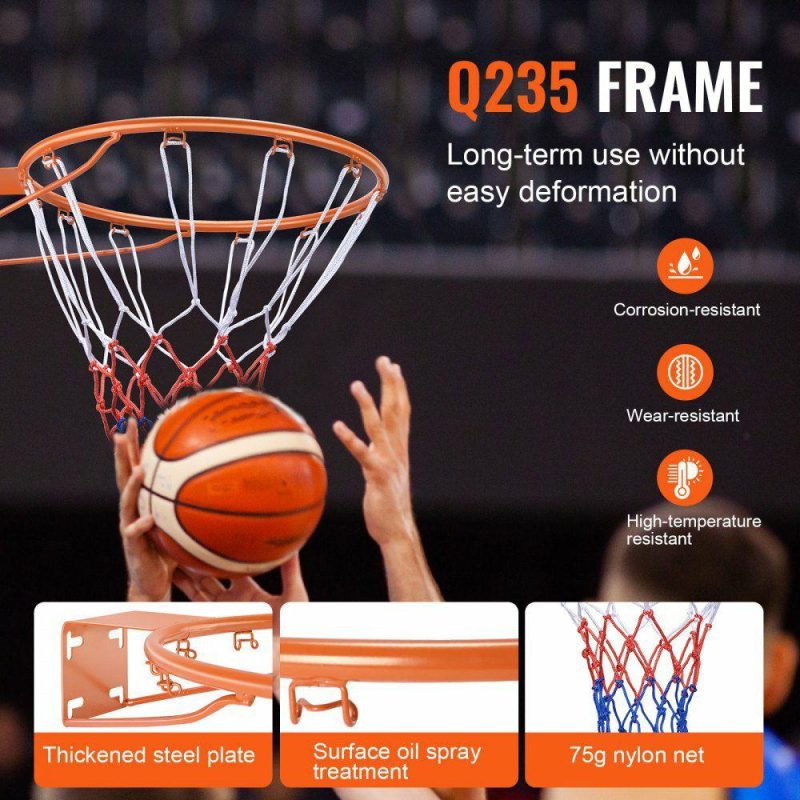 Outdoor Sports |  Basketball Rim, Wall Door Mounted Basketball Hoop, Heavy Duty Q235 Basketball Flex Rim Goal Replacement with Net, Standard 18″ Indoor and Outdoor Hanging Basketball Hoop for Kids Adults Outdoor Sports Outdoor Sports