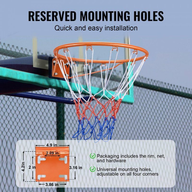 Outdoor Sports |  Basketball Rim, Wall Door Mounted Basketball Hoop, Heavy Duty Q235 Basketball Flex Rim Goal Replacement with Net, Standard 18″ Indoor and Outdoor Hanging Basketball Hoop for Kids Adults Outdoor Sports Outdoor Sports