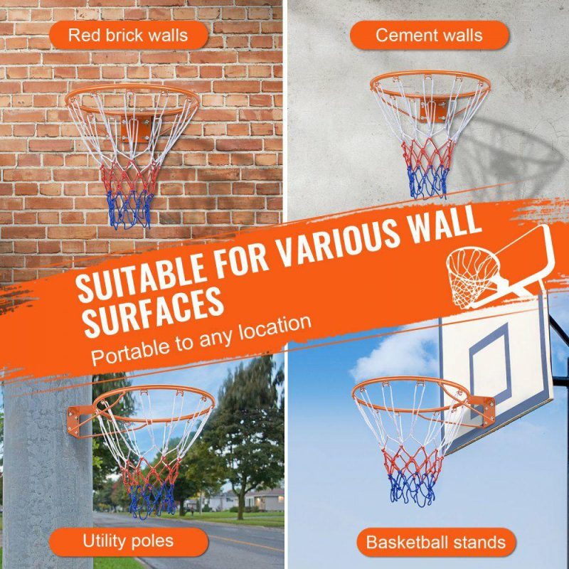 Outdoor Sports |  Basketball Rim, Wall Door Mounted Basketball Hoop, Heavy Duty Q235 Basketball Flex Rim Goal Replacement with Net, Standard 18″ Indoor and Outdoor Hanging Basketball Hoop for Kids Adults Outdoor Sports Outdoor Sports