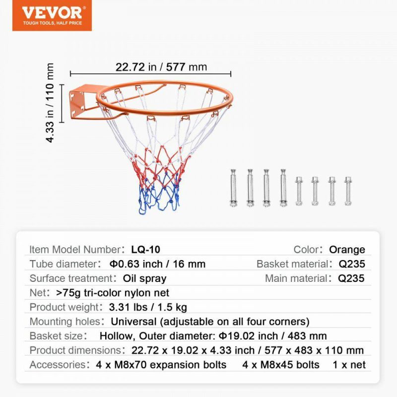 Outdoor Sports |  Basketball Rim, Wall Door Mounted Basketball Hoop, Heavy Duty Q235 Basketball Flex Rim Goal Replacement with Net, Standard 18″ Indoor and Outdoor Hanging Basketball Hoop for Kids Adults Outdoor Sports Outdoor Sports