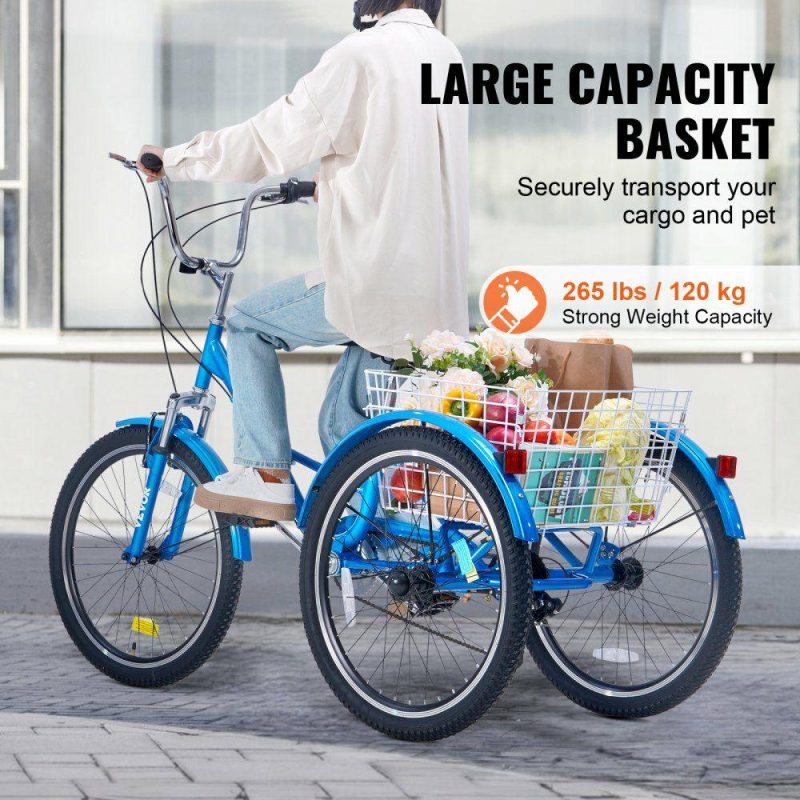 Outdoor Sports |  Folding Adult Tricycle, 24-Inch 7-Speed Adult Folding Trikes, Carbon Steel 3 Wheel Cruiser Bike with Basket & Adjustable Seat, Shopping Picnic Foldable Tricycles for Women, Men, Seniors (Blue) Blue Outdoor Sports Blue