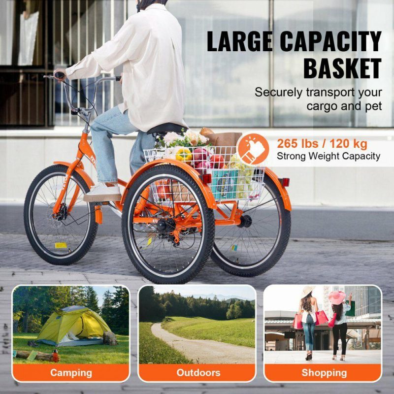 Outdoor Sports |  Folding Adult Tricycle, 24-Inch Adult Folding Trikes, Lightweight Aluminum Alloy 3 Wheel Cruiser Bike with Large Rear Basket, Shopping Picnic Foldable Tricycles for Adults, Women, Men, Seniors Orange Outdoor Sports Orange