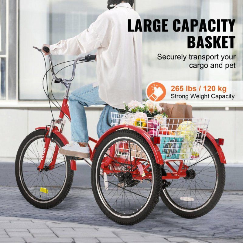 Outdoor Sports |  Folding Adult Tricycle, 26-Inch 7-Speed Adult Folding Trikes, Carbon Steel 3 Wheel Cruiser Bike with Basket & Adjustable Seat, Shopping Picnic Foldable Tricycles for Women, Men, Seniors (Red) Red Outdoor Sports Outdoor Sports