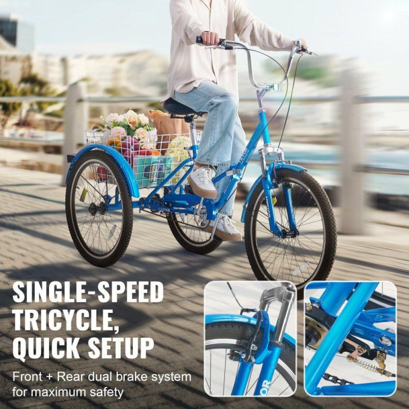 Outdoor Sports |  Folding Adult Tricycle, 26-Inch Adult Folding Trikes, Carbon Steel 3 Wheel Cruiser Bike with Large Basket & Adjustable Seat, Shopping Picnic Foldable Tricycles for Women, Men, Seniors (Blue) Blue Outdoor Sports Blue