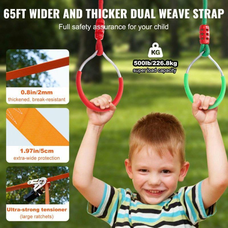 Outdoor Sports |  Ninja Warrior Obstacle Course for Kids, 2 x 65 ft Weatherproof Slacklines, 500lbs Weight Capacity Monkey Line, Outdoor Playset Equipment, Backyard Toys Training Equipment Set with 12 Obstacles Outdoor Sports Outdoor Sports